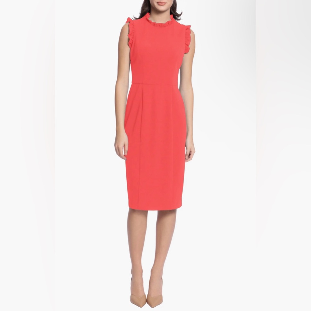 Maggy London Ruffle Mock Neck Sheath Dress Size 10